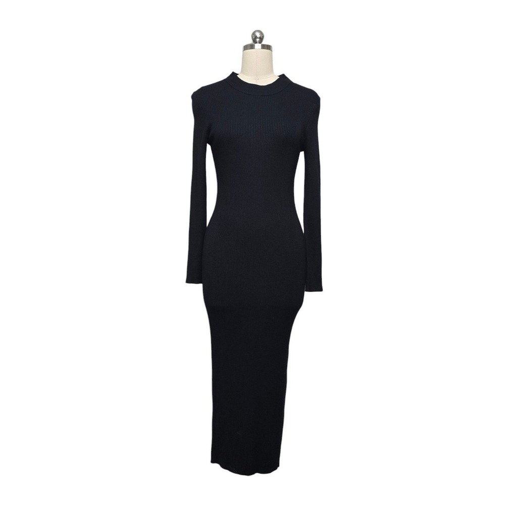 J.Crew Black Ribbed Long Sleeve Bodycon Midi Sweater Dress AC273 Size XS NEW